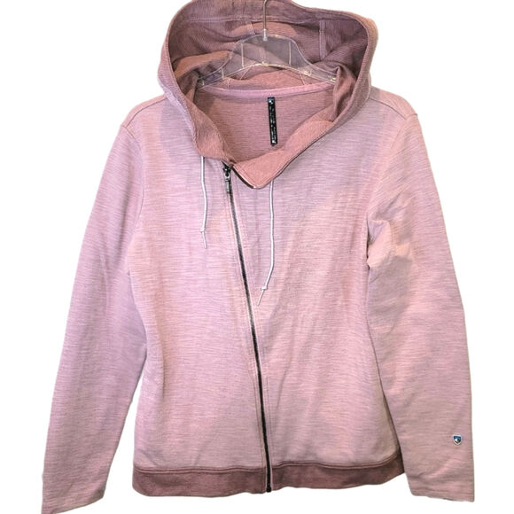 Kuhl Arva Asymmetrical Hoodie Full Zip Womens Large XL Pink Jacquard Two Tone - Picture 2 of 16